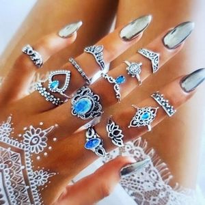 Boho Womens Vintage Silver Boho Middle Tip Finger